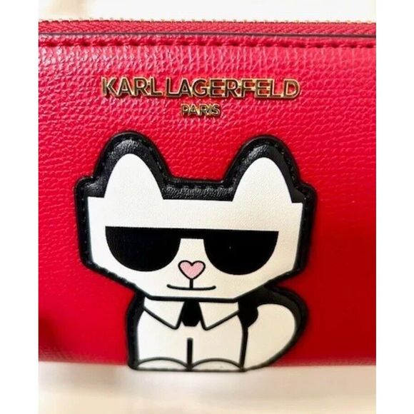 KARL LAGERFELD LH2EU5BT Maybelle Clutch/Wallet Crossbody Red Bag - w/ Choupette - Picture 3 of 10